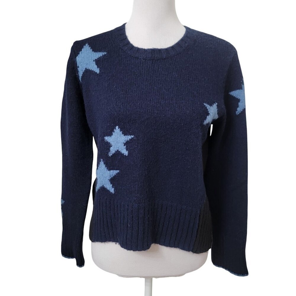 Splendid Size M Blue & Black Crew Neck Long Sleeve Star Pattern Sweater